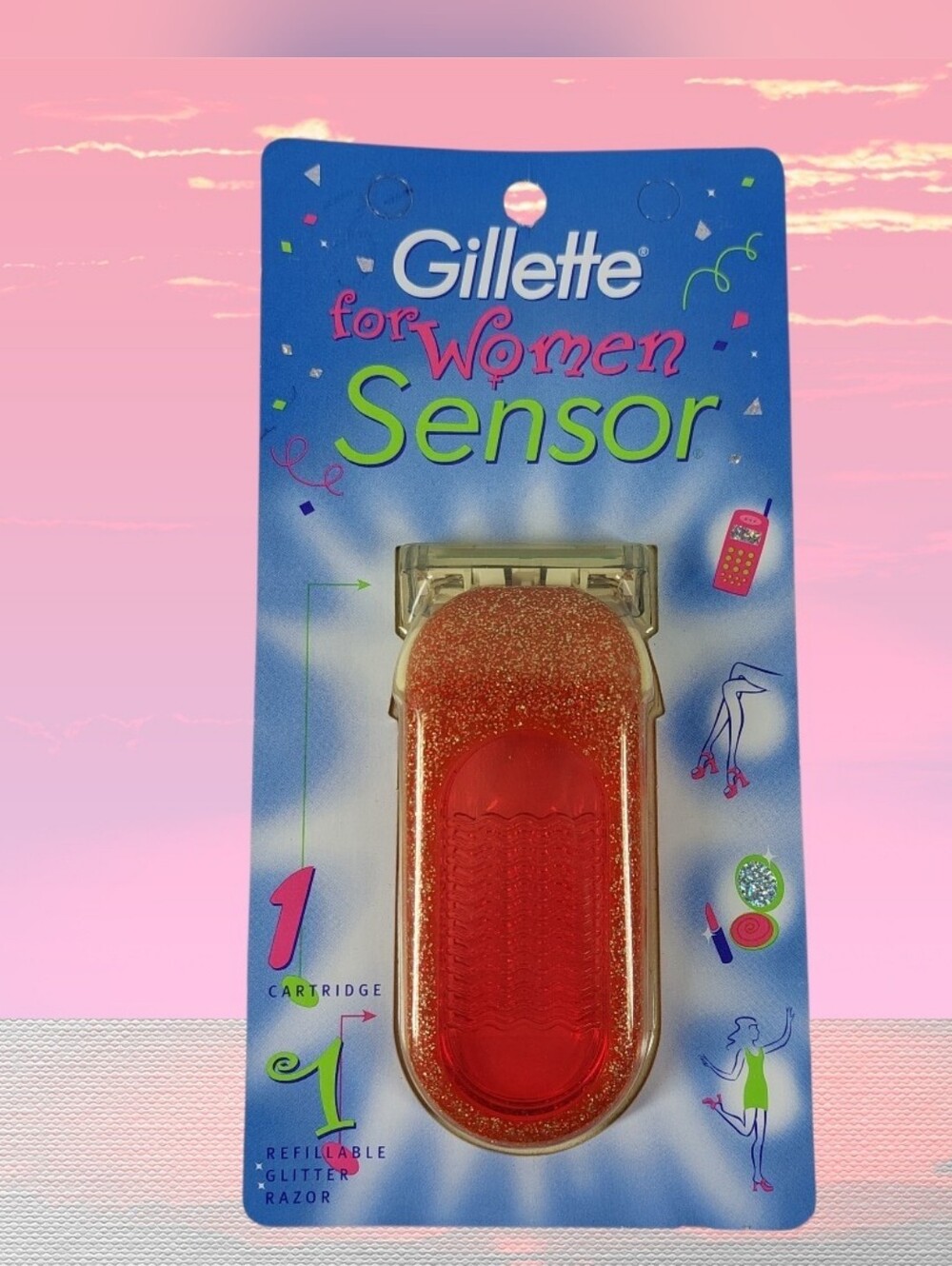 Vintage 1998 Gillette Sensor for Women Razor Pink Glitter NOS